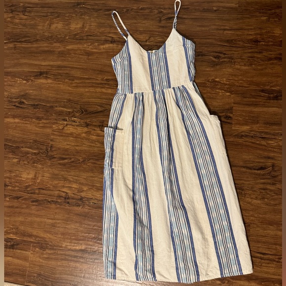 Stela 9 Small Women’s Blue and White Striped Midi Dress Pockets - Picture 1 of 6